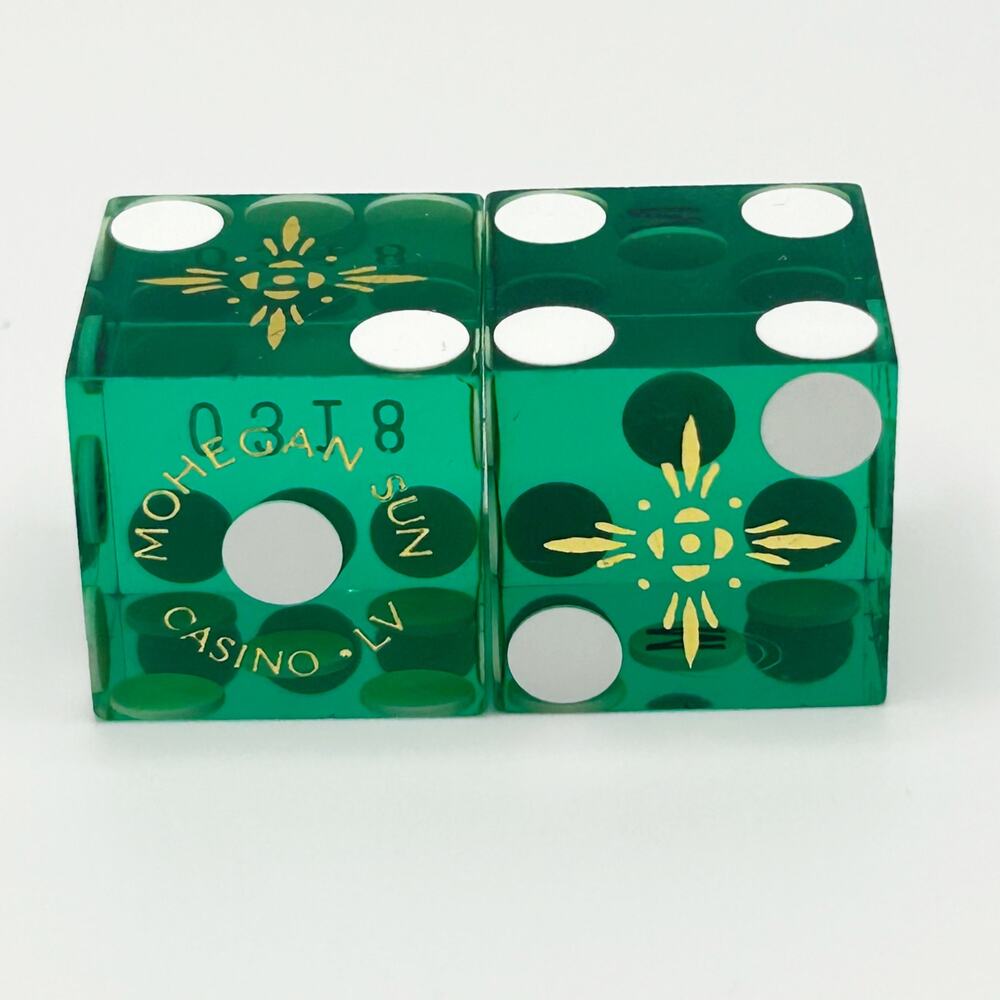 Mohegan Sun Green Casino Dice Las Vegas Matching #0318”Bone” Cancelled Dice RARE